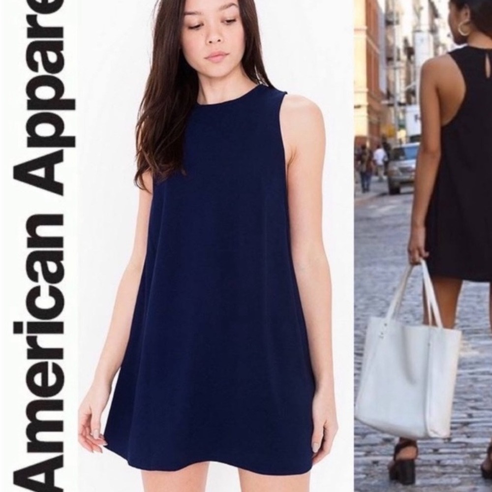 Navy blue American Apparel crew neck A line mini dress